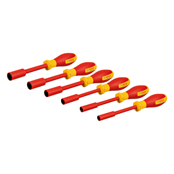 Bosch VDE-Steckschlüsselsatz 6-tlg. isolierte Handwerkzeuge. Produktbild Lieferumfang