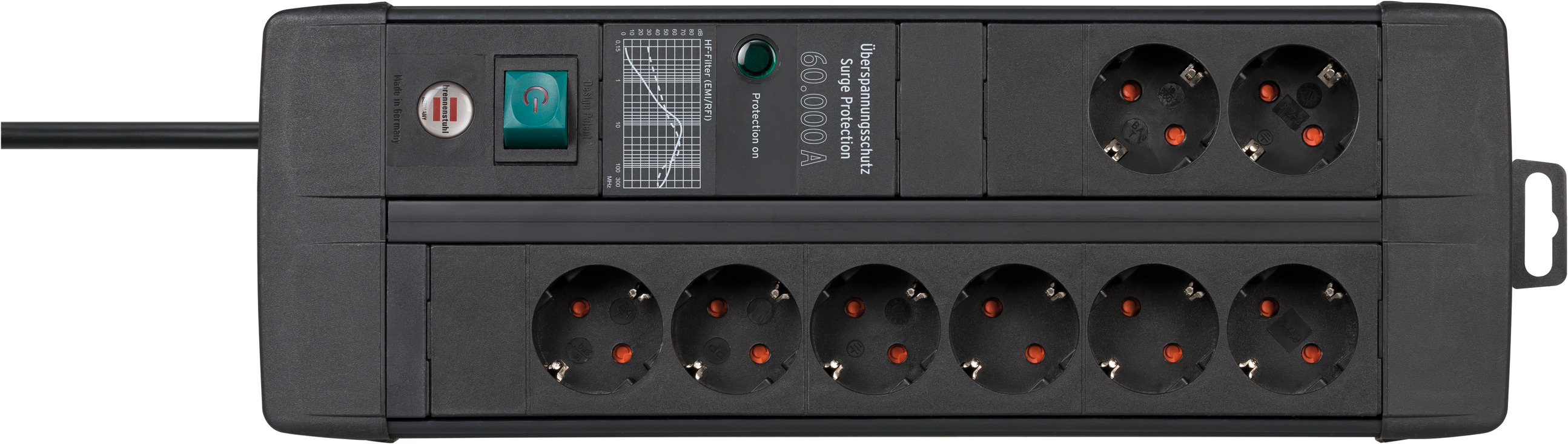 Premium-Line 60.000A Überspannungsschutz-Steckdosenleiste 8-fach Duo schwarz 3m H05VV-F 3G1,5