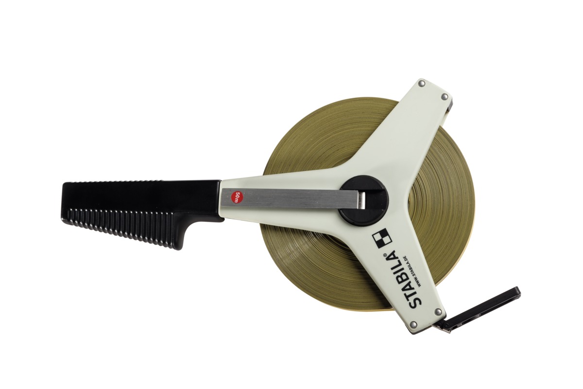 STABILA Bandmaß BM 42 P, 50 m, polyamidbeschichtetes Stahl-Messband, mit Universalhaken STD