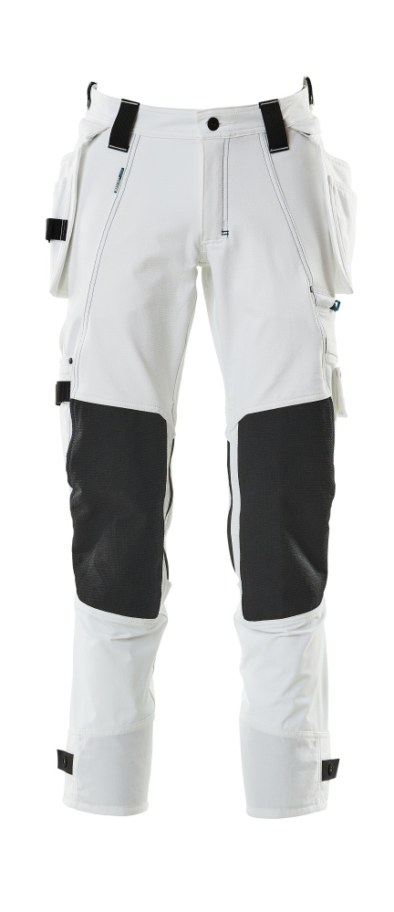 Hose mit Hängetaschen, Stretch Hose Größe 76C46, weiss