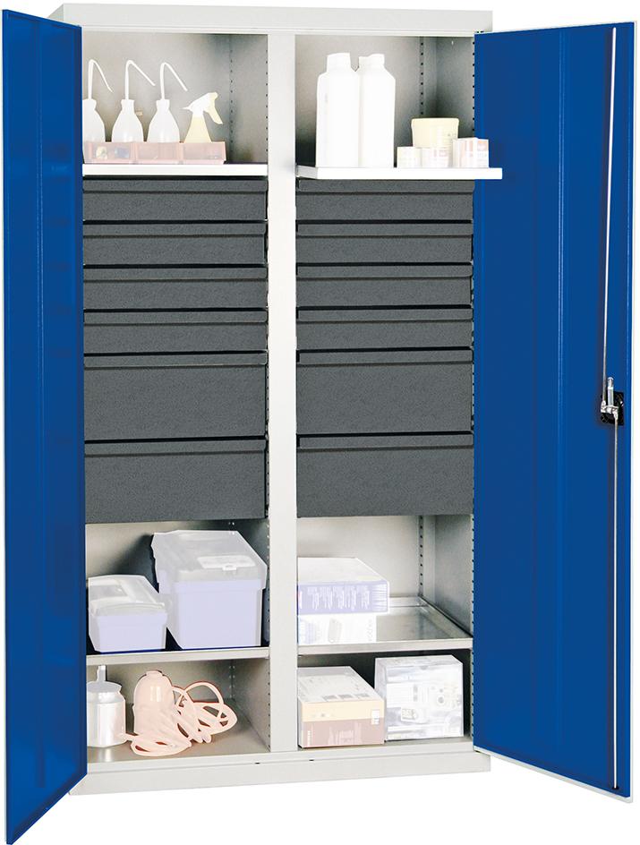 Werkzeugschrank S3000 RAL 7035/5010 Mitteltrennwand, 12 Sc 4 Wannenböden Werkzeugschrank S3000 RAL 7035/5010 Mitteltrennwand, 12 Sc 4 Wannenböden