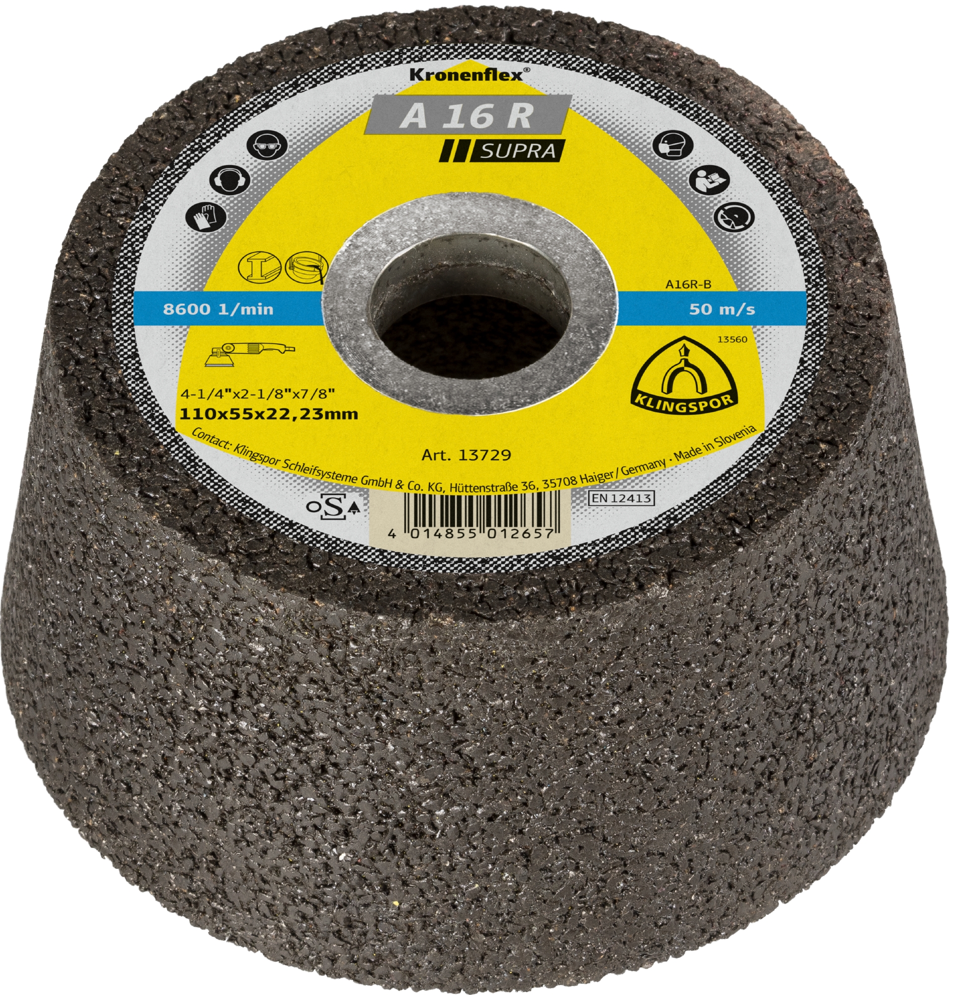 Produkt A 16 R Schleiftopf, 110 x 55 x 22,23 mm gekröpft