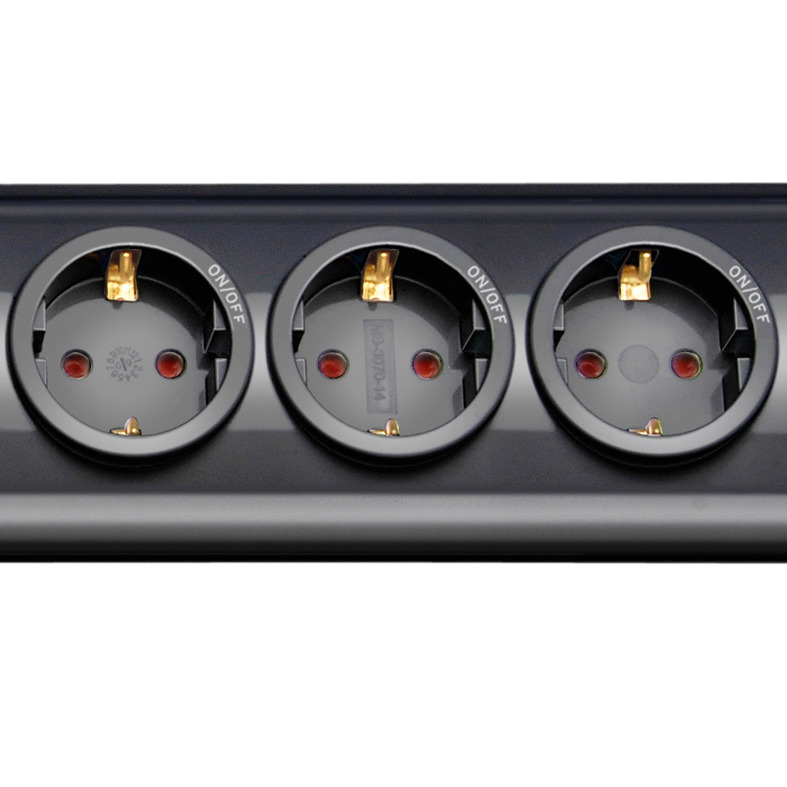 Primera-Tec Comfort Switch Plus 19.500A Überspannungsschutz-Steckdosenleiste 7-fach schwarz 2m H05VV-F 3G1,5 2 permanent, 5 schaltbar
