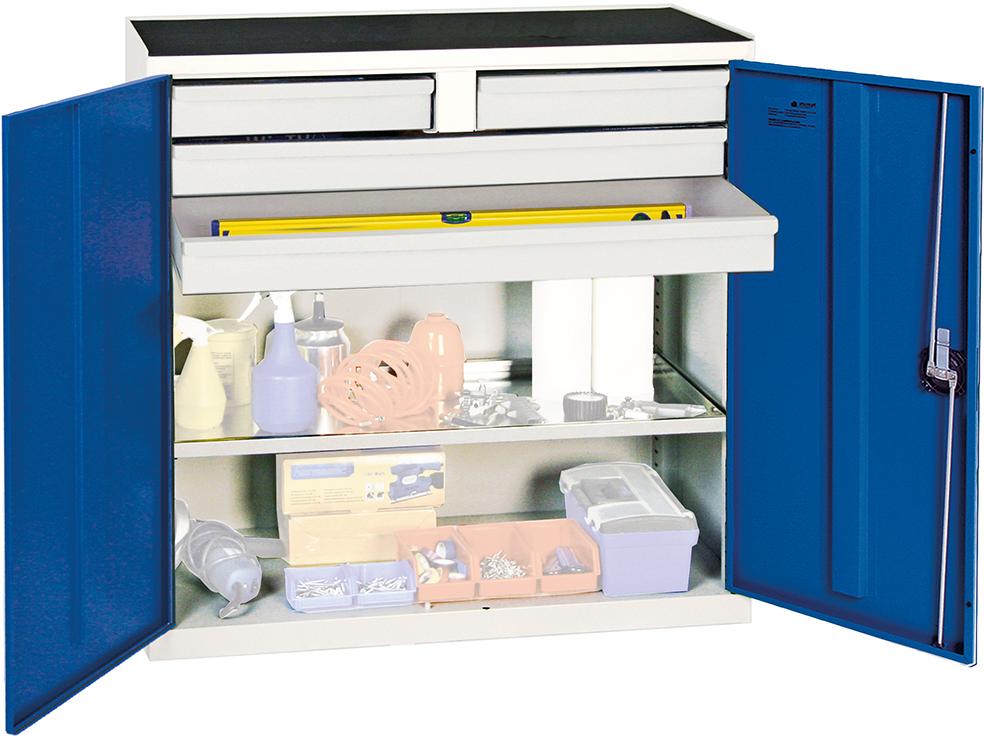 Werkzeugschrank S2000 RAL 7035/5010 4 Schubladen 1 Wannenboden Werkzeugschrank S2000 RAL 7035/5010 4 Schubladen 1 Wannenboden