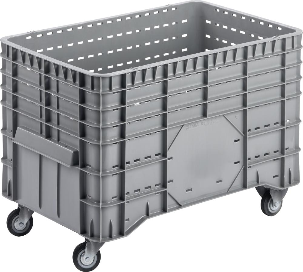 Großbehälter PE fahrbar B1020xT640xH700 mm grau Volumen 300 l Boden/Wände durchbrochen Großbehälter PE fahrbar B1020xT640xH700 mm grau Volumen 300 l Boden/Wände durchbrochen