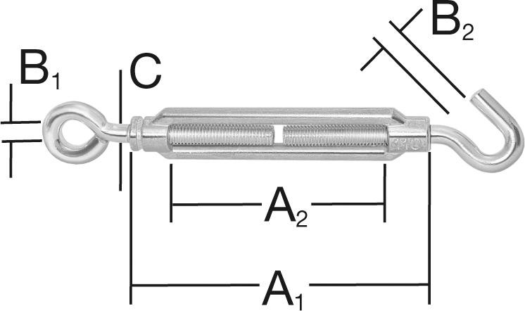 2 Spannschloss verzinkt M6X100 Haken/Öse bis 10mmVORMANN 2 Spannschloss verzinkt M6X100 Haken/Öse bis 10mmVORMANN