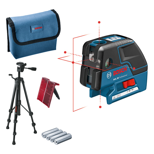 Kombilaser GCL 25, 4 x 1,5 V-LR6-Batterie (AA) + Baustativ BT 150 Professional