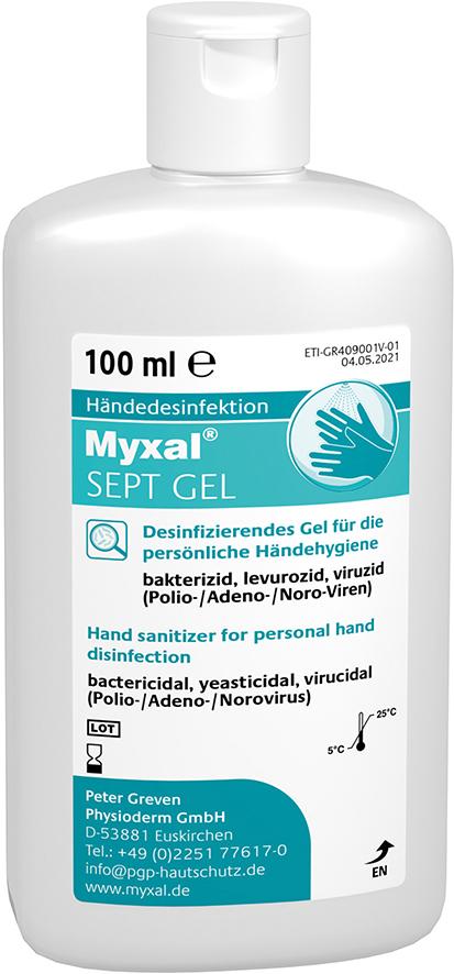 Händedesinfektion Myxal Sept Gel, 100 ml Flasche Myxal Händedesinfektion Myxal Sept Gel, 100 ml Flasche Myxal