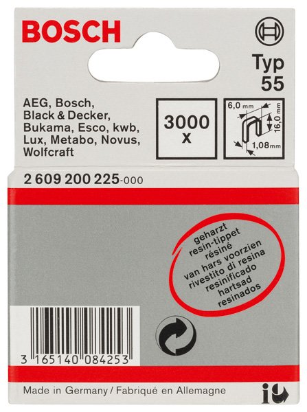 Schmalrückenklammer Typ 55, geharzt 6 x 1,08 x 16 mm, 3000er-Pack