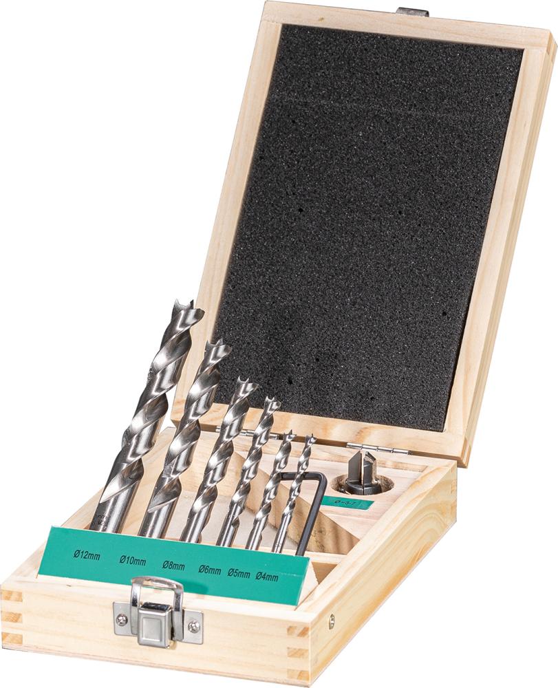 Holzspiralbohrer Satz HSS7-tlg. FORTIS 4,5,6,8,10,12 mm und 1 HW-Versenker Holzspiralbohrer Satz HSS7-tlg. FORTIS 4,5,6,8,10,12 mm und 1 HW-Versenker