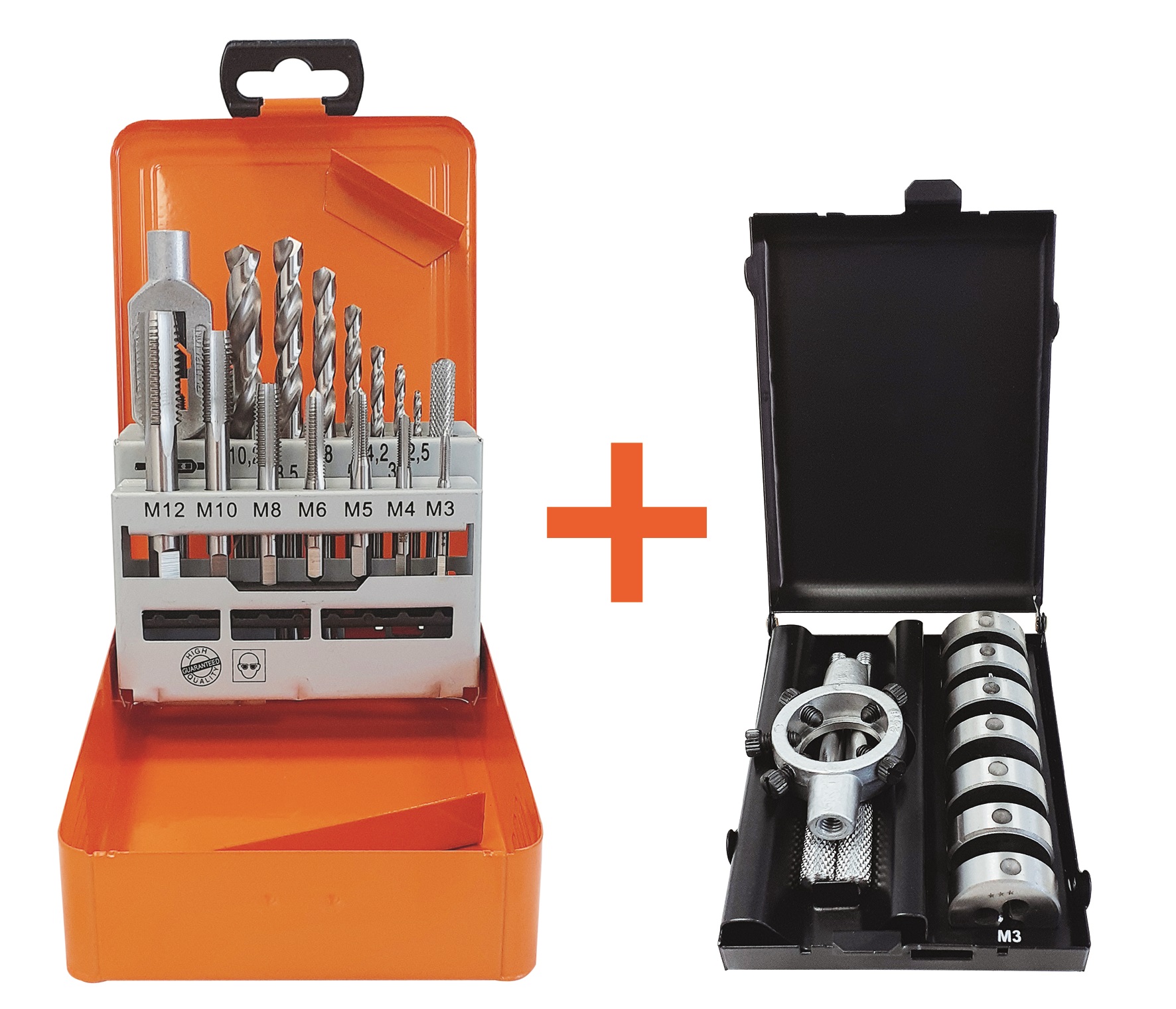 Artikelhauptbild Kombination Gewindesätze 91013 (Einschnitt-Gewindebohrer Satz) + 91015 (Schneideisen Satz) in Metallkassetten
