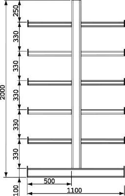 Kragarmregal ATLAS ST B2700xT2x500xH2000 mm doppelseitig RAL 5010 2x5 Arme Traglast 200kg Kragarmregal ATLAS ST B2700xT2x500xH2000 mm doppelseitig RAL 5010 2x5 Arme Traglast 200kg