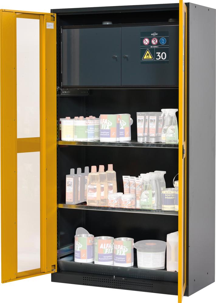 Chemikalienschrank gelb 3 Tablarauszüge