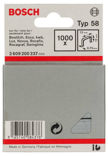 Feindrahtklammer Typ 58, 13 x 0,75 x 12 mm, 1000er-Pack