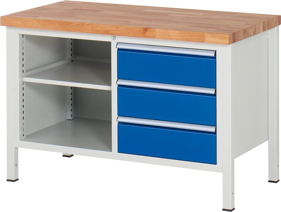 Werkbank B1250xT900 m.3 Sbl. 180/1 FB, gr/bl Werkbank B1250xT900 m.3 Sbl. 180/1 FB, gr/bl