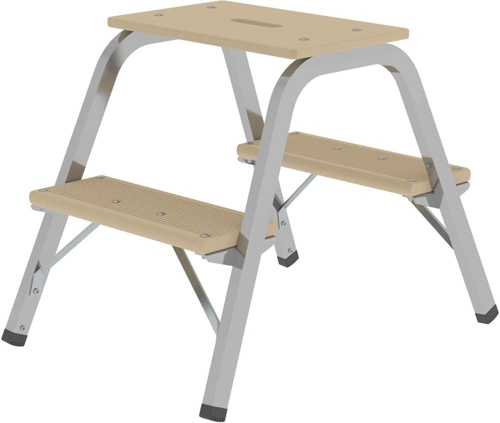 Stahl-Holz-Tritt 2 Holzstufen Höhe Deckbrett 0,49 m Arbeitshöhe bis 2,40 m Stahl-Holz-Tritt 2 Holzstufen Höhe Deckbrett 0,49 m Arbeitshöhe bis 2,40 m