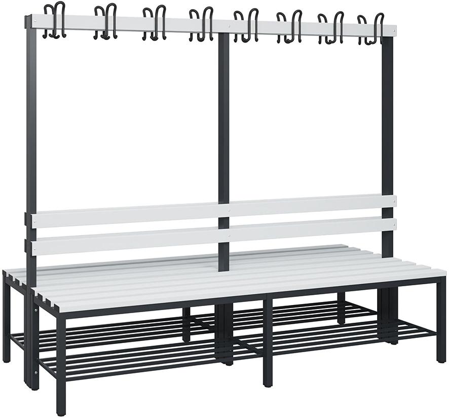 C+P Doppelseitiger Garde-robenschrank Kunststoff mit Schuhrost 6 Füße B20-00xT770xH1716mm RAL7021