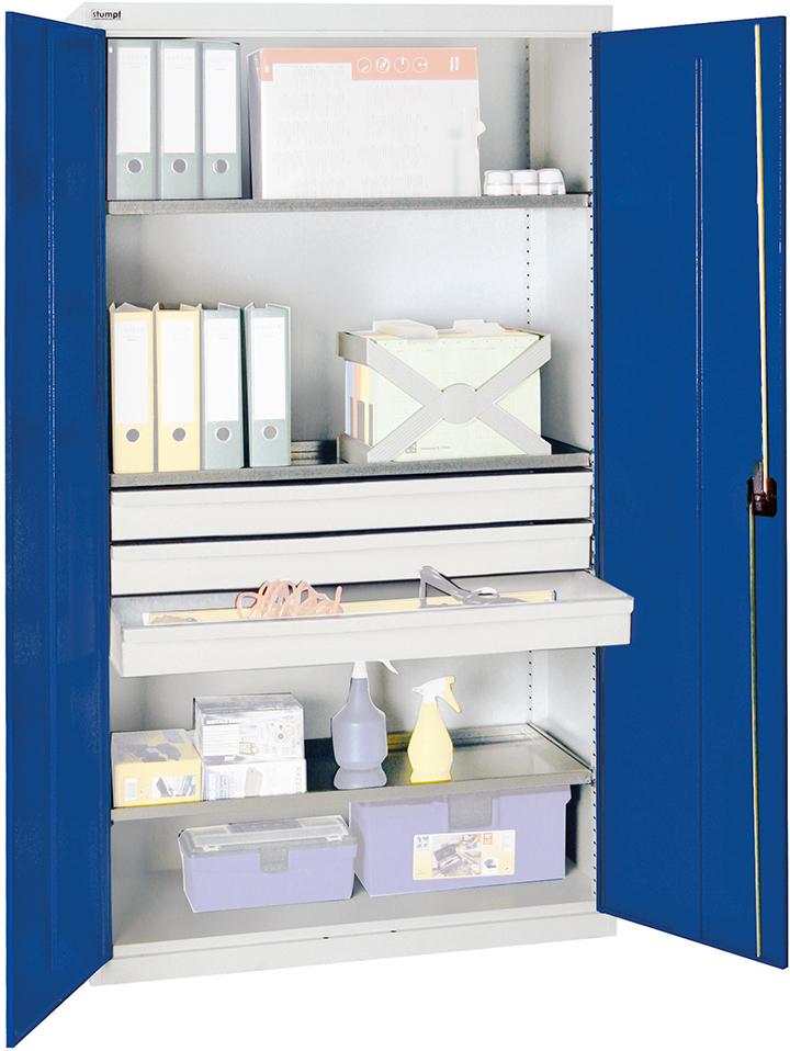 Werkzeugschrank S2000 RAL 7035/5010 3 Wannenböden 3 Schubladen Werkzeugschrank S2000 RAL 7035/5010 3 Wannenböden 3 Schubladen