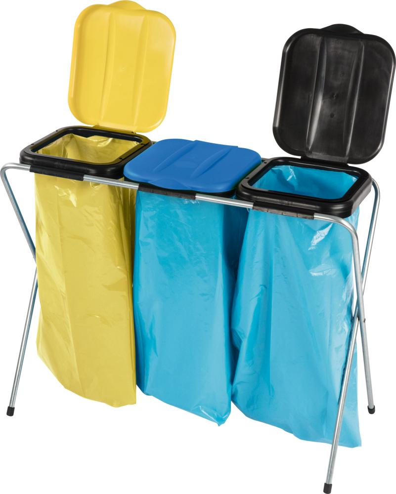Abfallsamml. 3x120 l m.Deckel gelb/blau/schw Abfallsamml. 3x120 l m.Deckel gelb/blau/schw