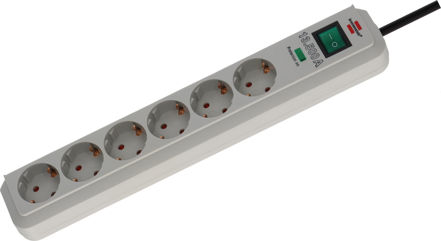 Eco-Line 13.500A Überspannungsschutz-Steckdosenleiste 6-fach lichtgrau 1,5m H05VV-F 3G1,5