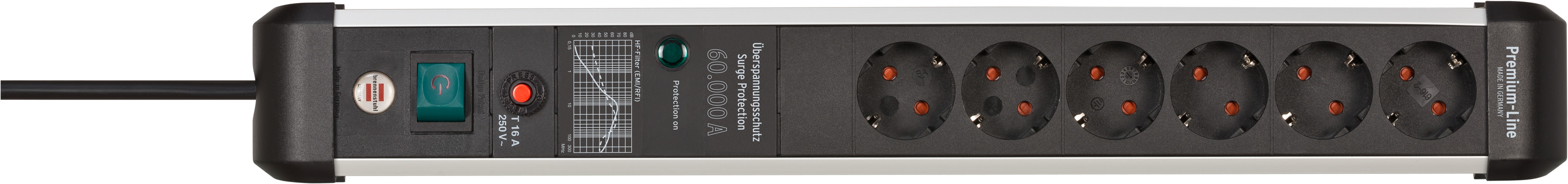 Premium-Protect-Line 60.000A Überspannungsschutz-Steckdosenleiste 6-fach 3m H05VV-F 3G1,5